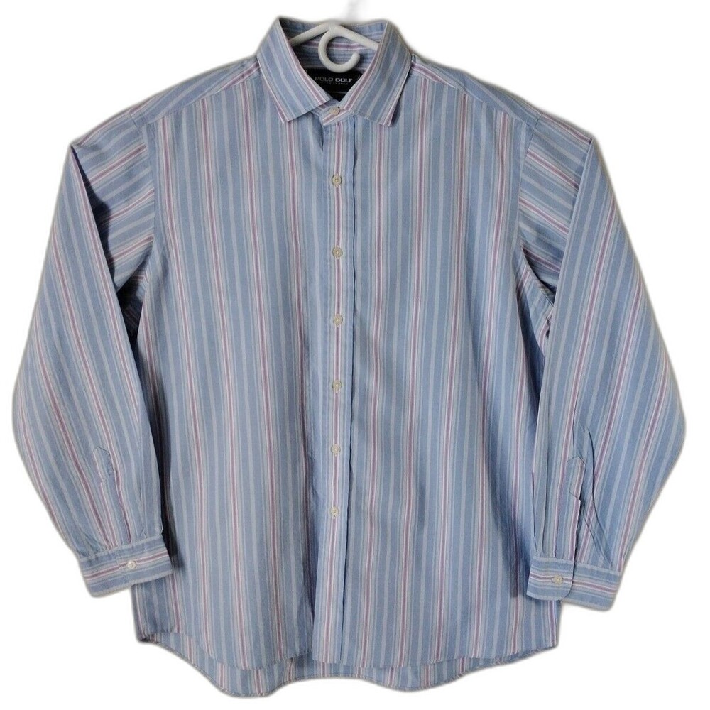Polo Golf Ralph Lauren Shirt L Pastel Blue/Lavender Striped Long Sleeve Preppy